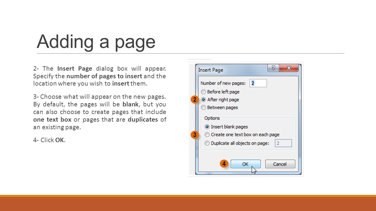 Adding a page 2- The Insert Page dialog box will appear.