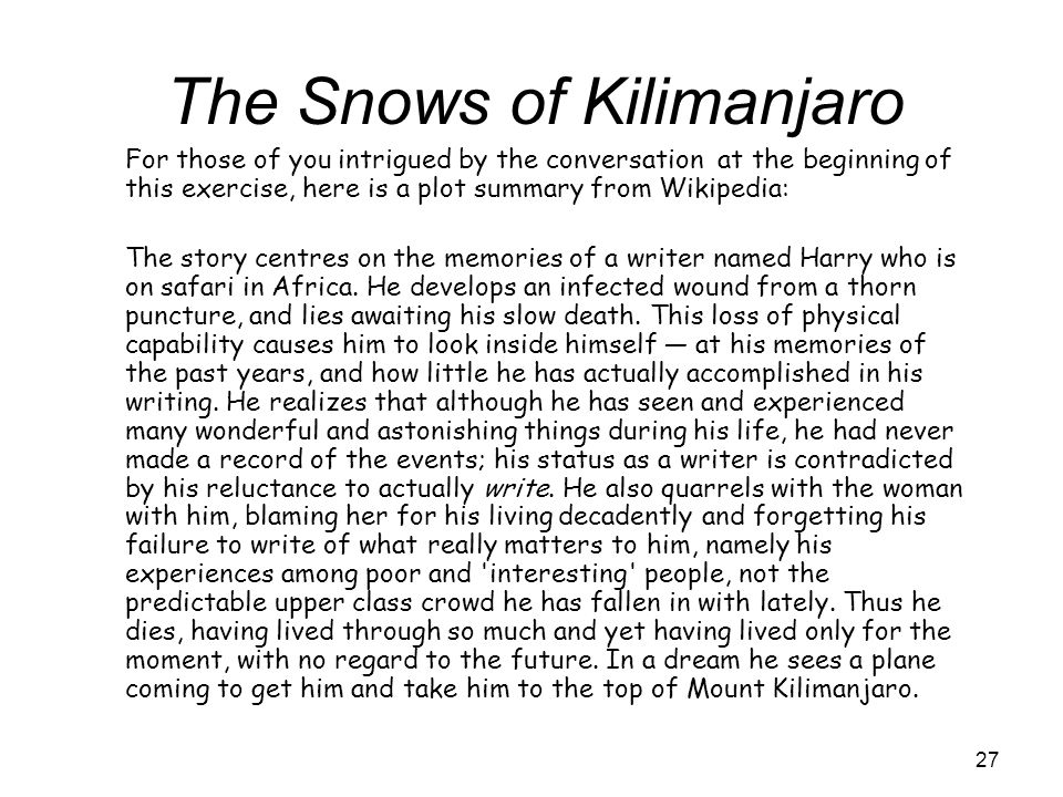 the snows of kilimanjaro plot