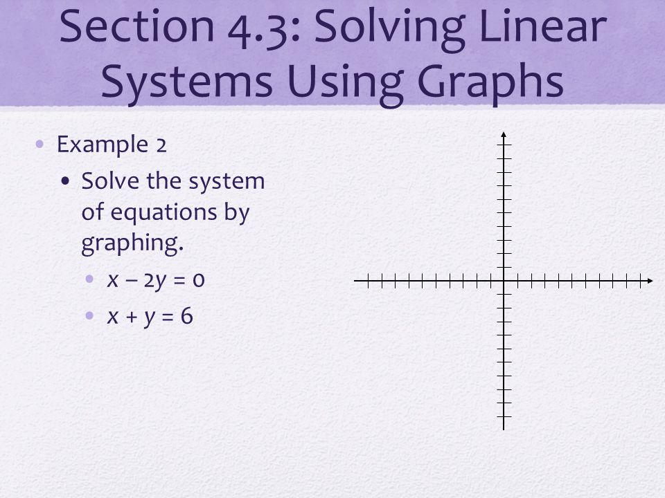 Section 4.3: Solving Linear Systems Using Graphs Example 2 Solve the system of equations by graphing.