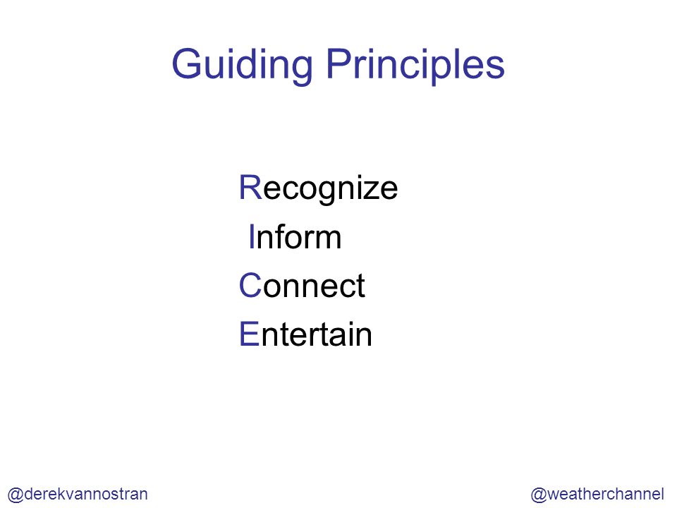 Guiding Principles Recognize Inform Connect Entertain
