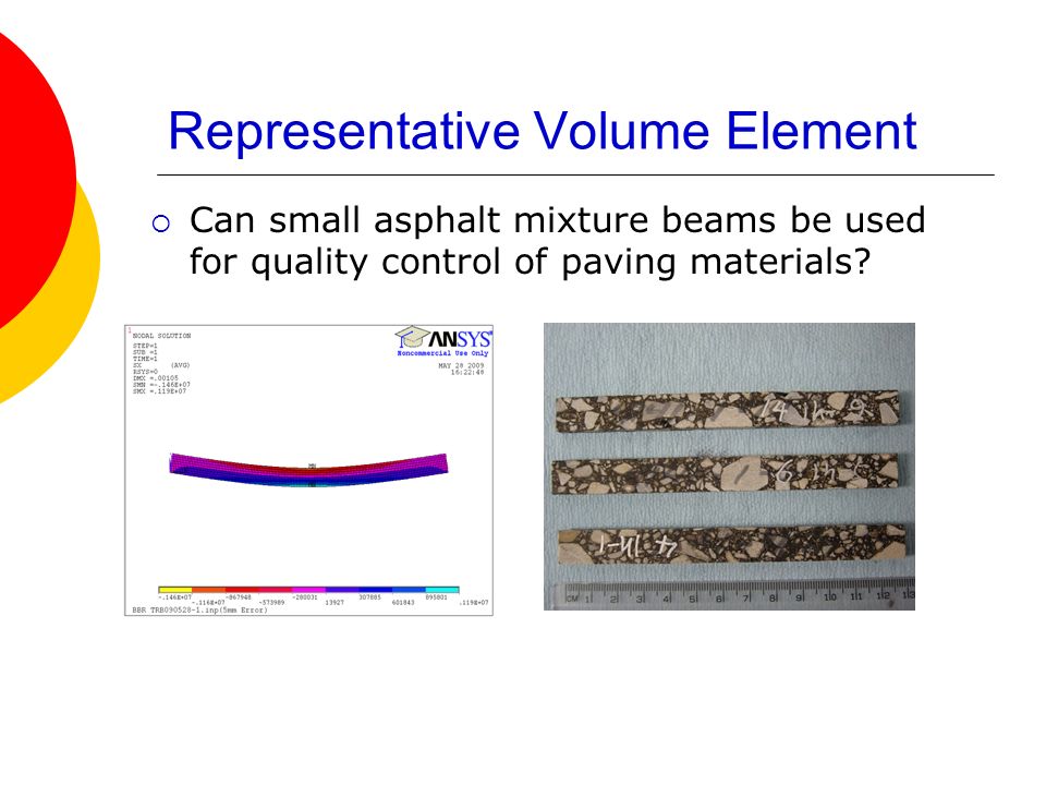 Representative Volume Element  Can small asphalt mixture beams be used for quality control of paving materials