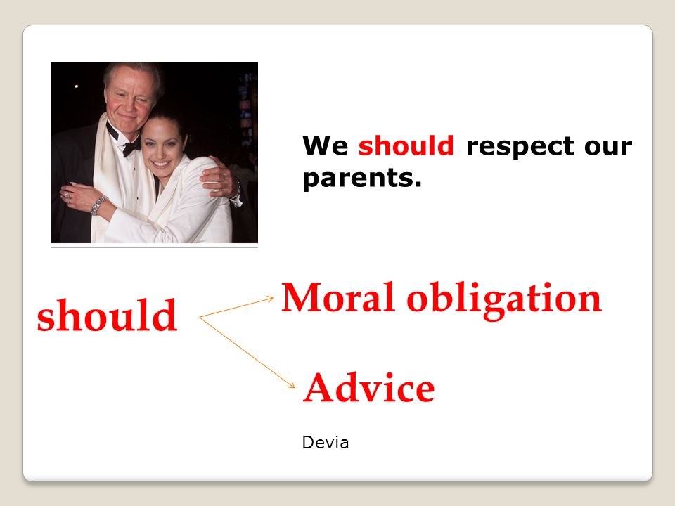 We should respect our parents. should Moral obligation Advice Devia