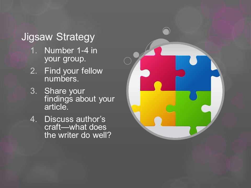 Jigsaw Strategy  Number 1-4 in your group.  Find your fellow numbers.