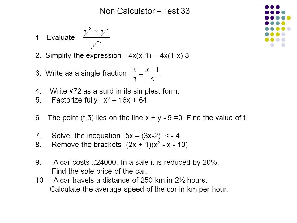 Non Calculator Tests Fourth Year Non Calculator Tests Click On A Number In The Table Ppt Download