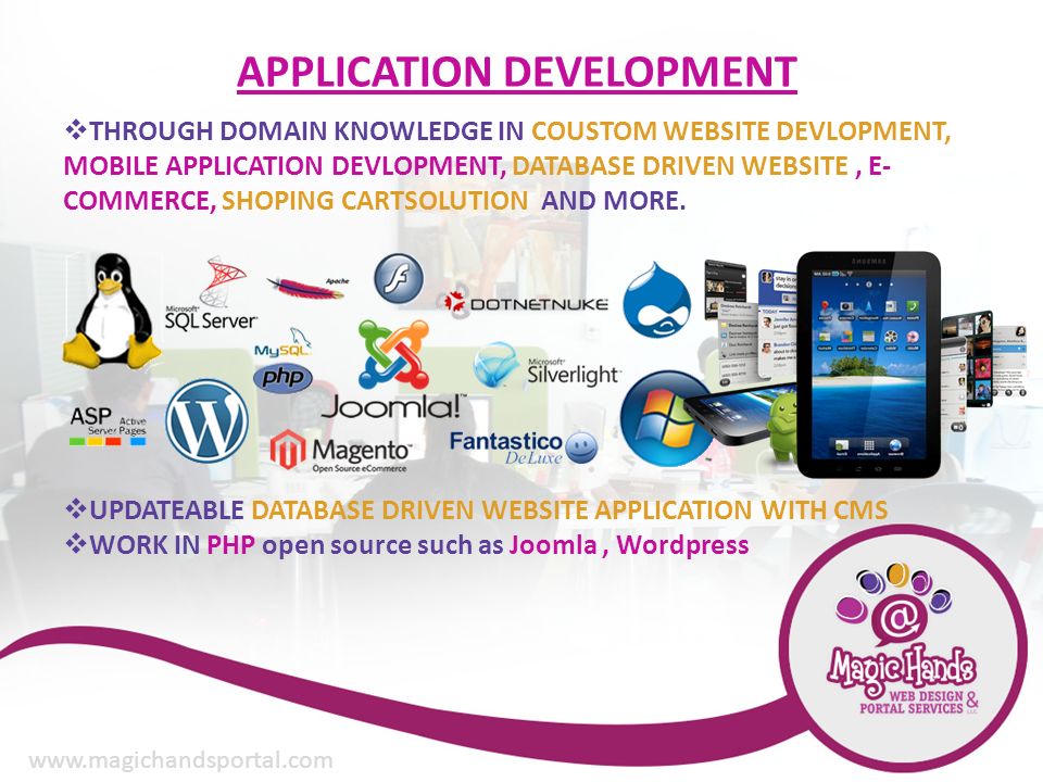 APPLICATION DEVELOPMENT  THROUGH DOMAIN KNOWLEDGE IN COUSTOM WEBSITE DEVLOPMENT, MOBILE APPLICATION DEVLOPMENT, DATABASE DRIVEN WEBSITE, E- COMMERCE, SHOPING CARTSOLUTION AND MORE.