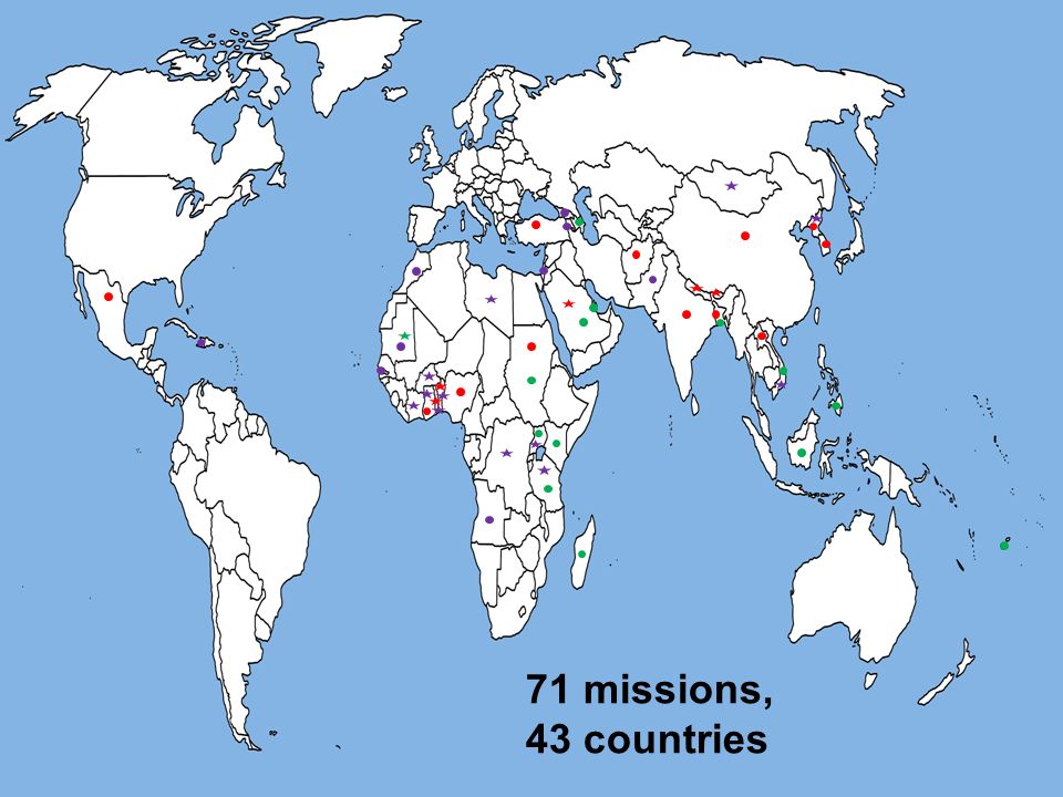 71 missions, 43 countries