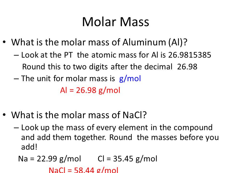 rive ned I mængde Logisk The Mole Mole Calculations. Molar Mass mass of one mole of a substance units:  grams/mole equal to the ATOMIC MASS of the element, rounded to two numbers.  - ppt download