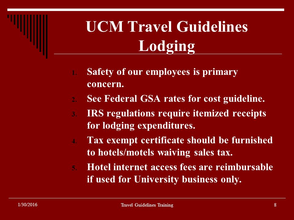 Travel Guidelines Training1 1/30/2016 UCM Travel Guidelines TRAVEL CARD