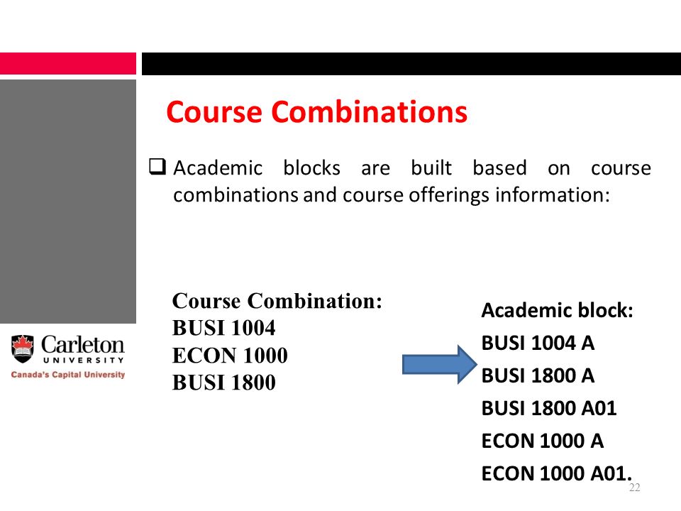 Course Combinations Academic block: BUSI 1004 A BUSI 1800 A BUSI 1800 A01 ECON 1000 A ECON 1000 A01.