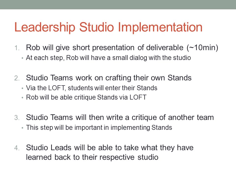 Leadership Studio Implementation 1.