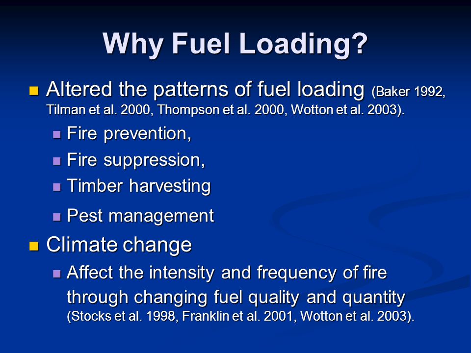 Altered the patterns of fuel loading (Baker 1992, Tilman et al.