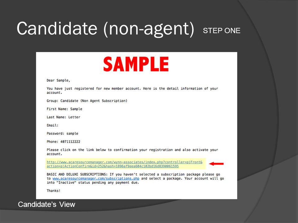 Candidate (non-agent) STEP ONE Candidate’s View