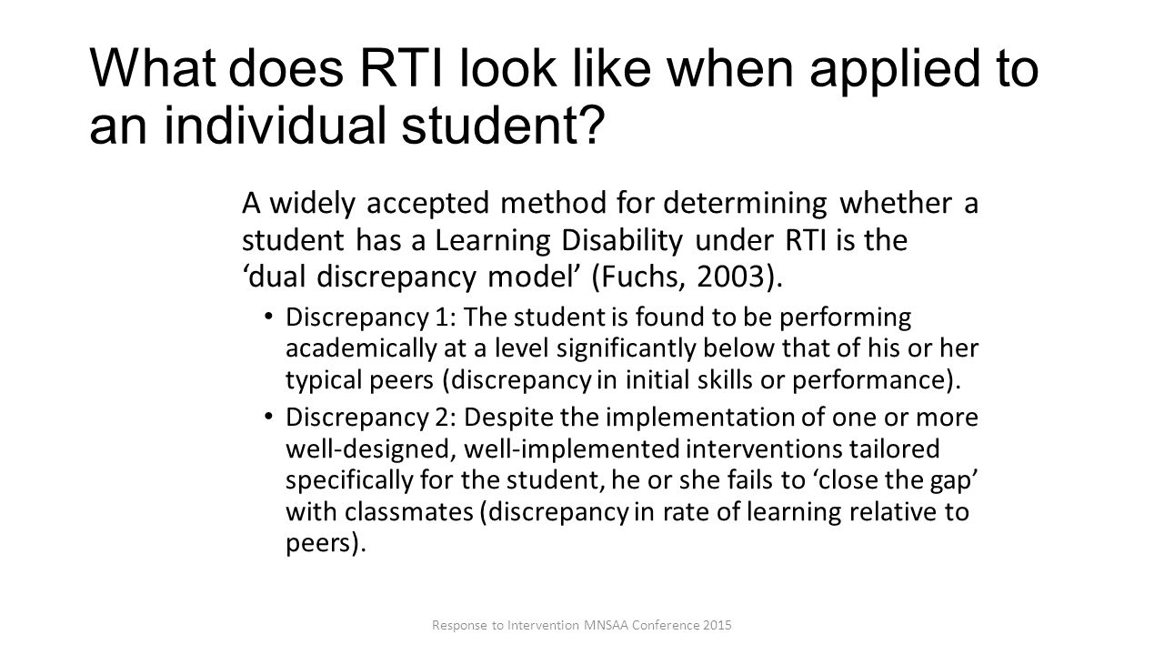 What does RTI look like when applied to an individual student.