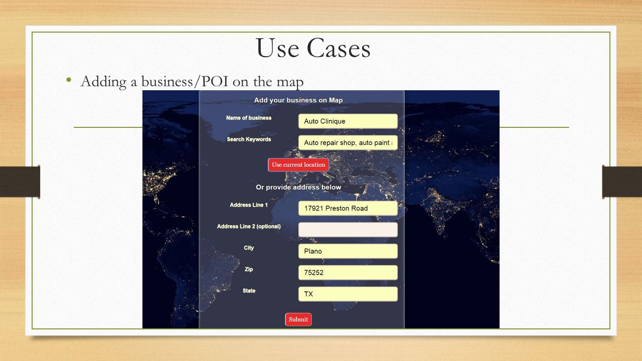 Use Cases Adding a business/POI on the map