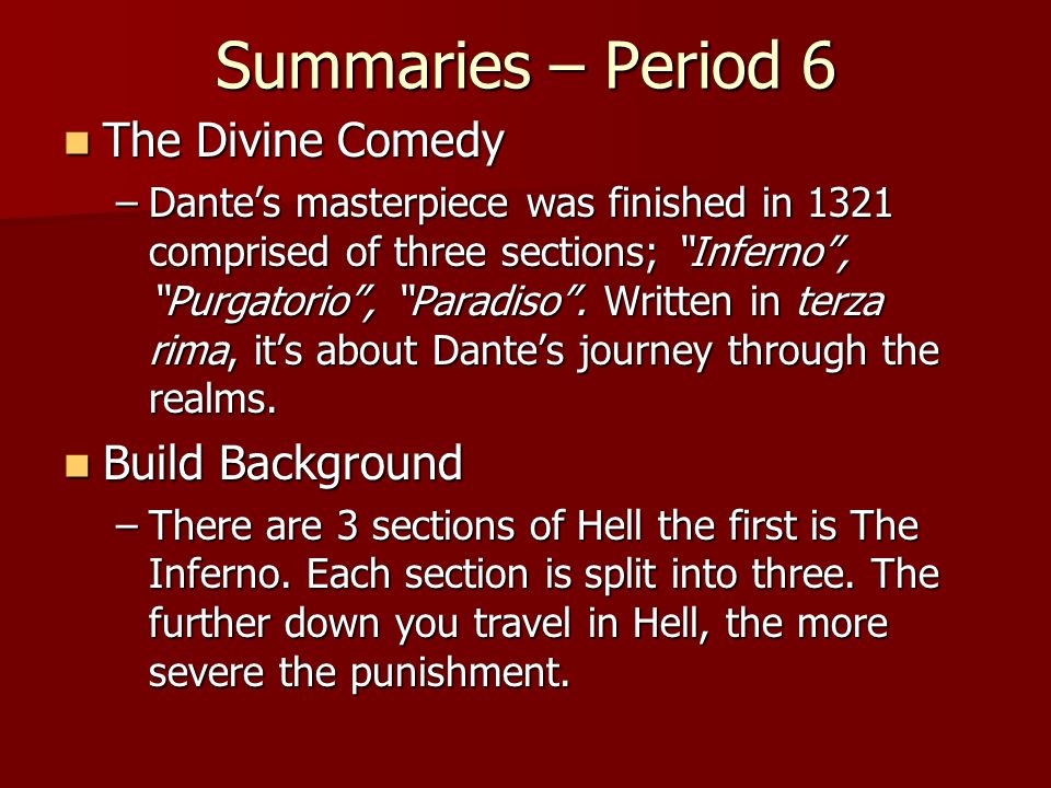 Summary of The Divine Comedy: Inferno, Purgatorio, Paradiso