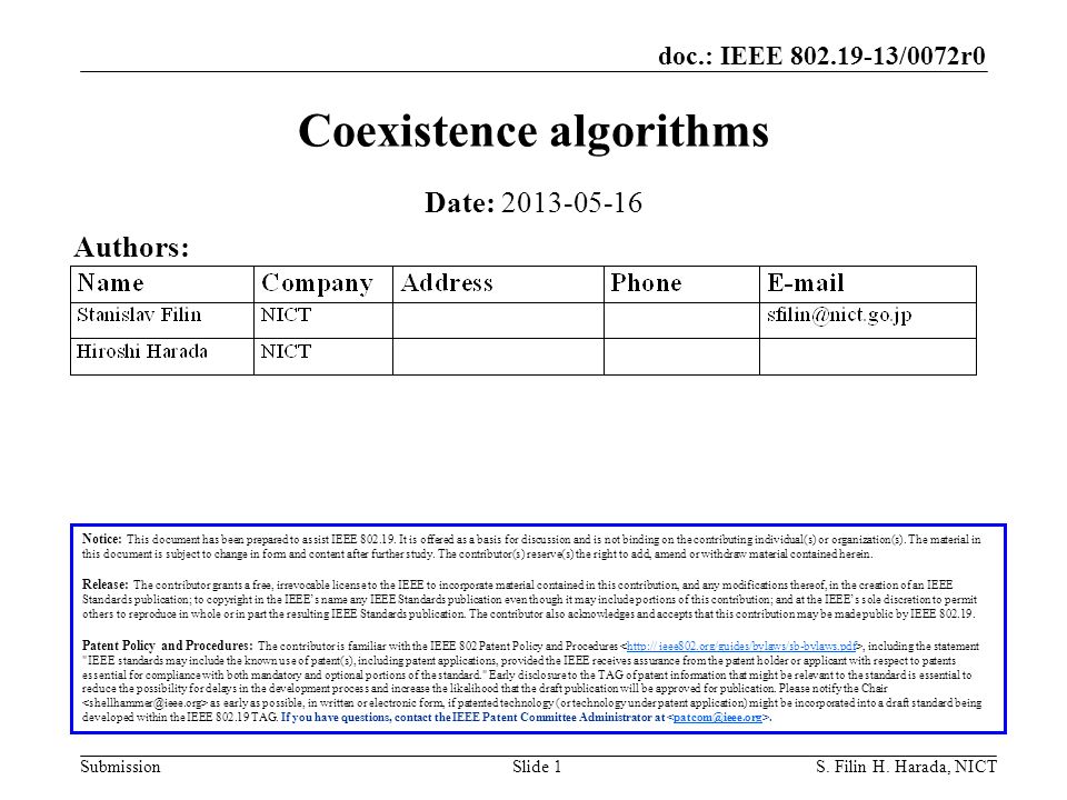 doc.: IEEE /0072r0 SubmissionS. Filin H.