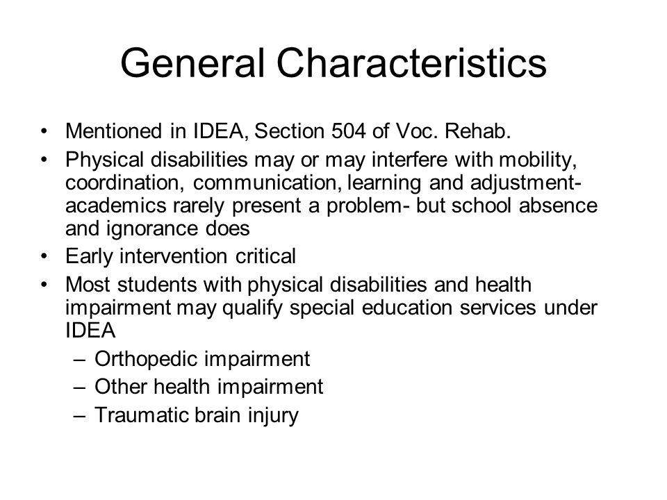 Characteristics of physical disability