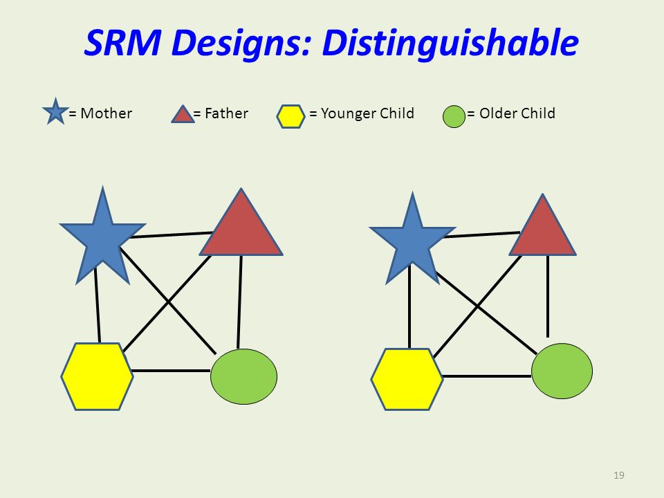 SRM Designs: Distinguishable = Mother = Father = Younger Child = Older Child 19