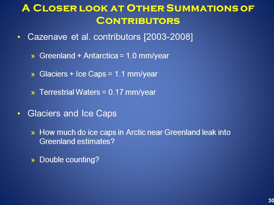 30 A Closer look at Other Summations of Contributors Cazenave et al.