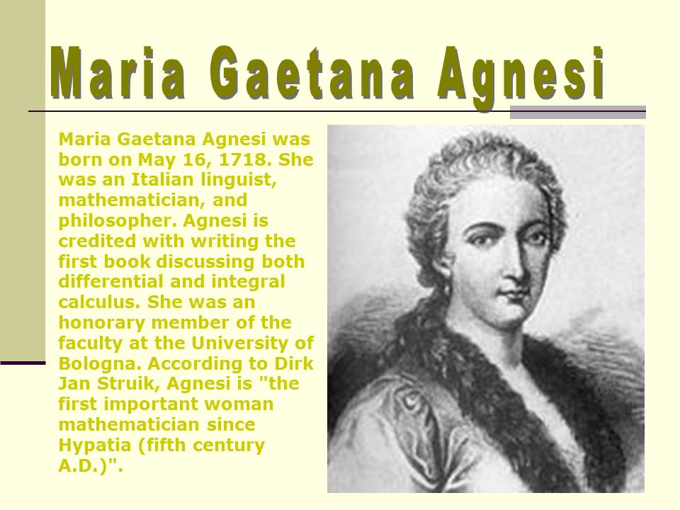 Maria Gaetana Agnesi was born on May 16, 1718.