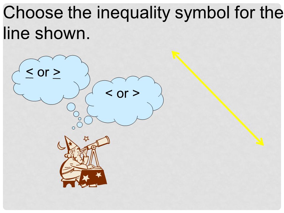 Choose the inequality symbol for the line shown. < or >