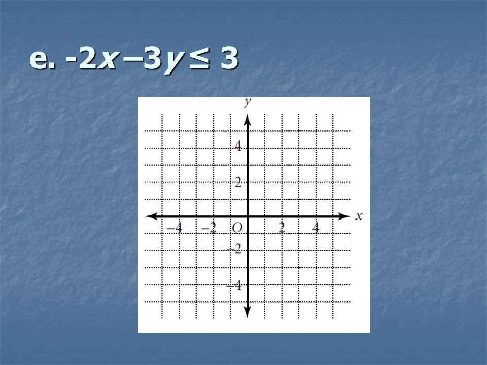 e. -2x –3y ≤ 3