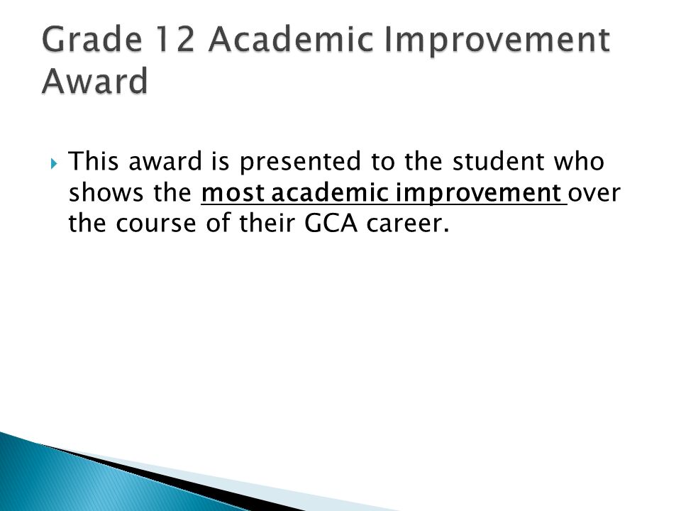  This award is presented to the student who shows the most academic improvement over the course of their GCA career.