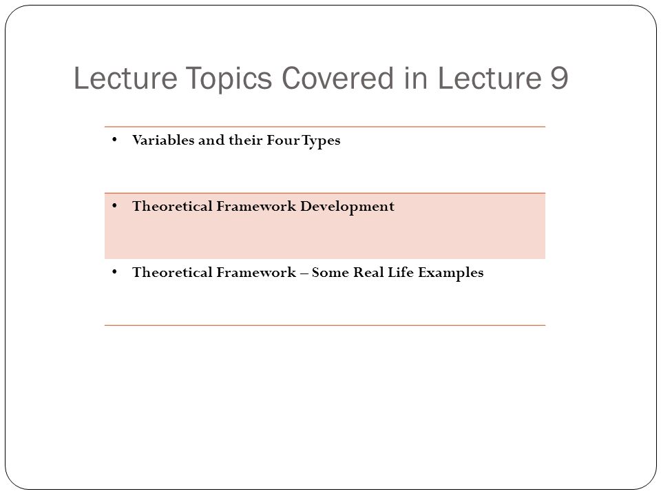 revision of course lecture 1 15 lecture 31 research tools types of theoretical framework