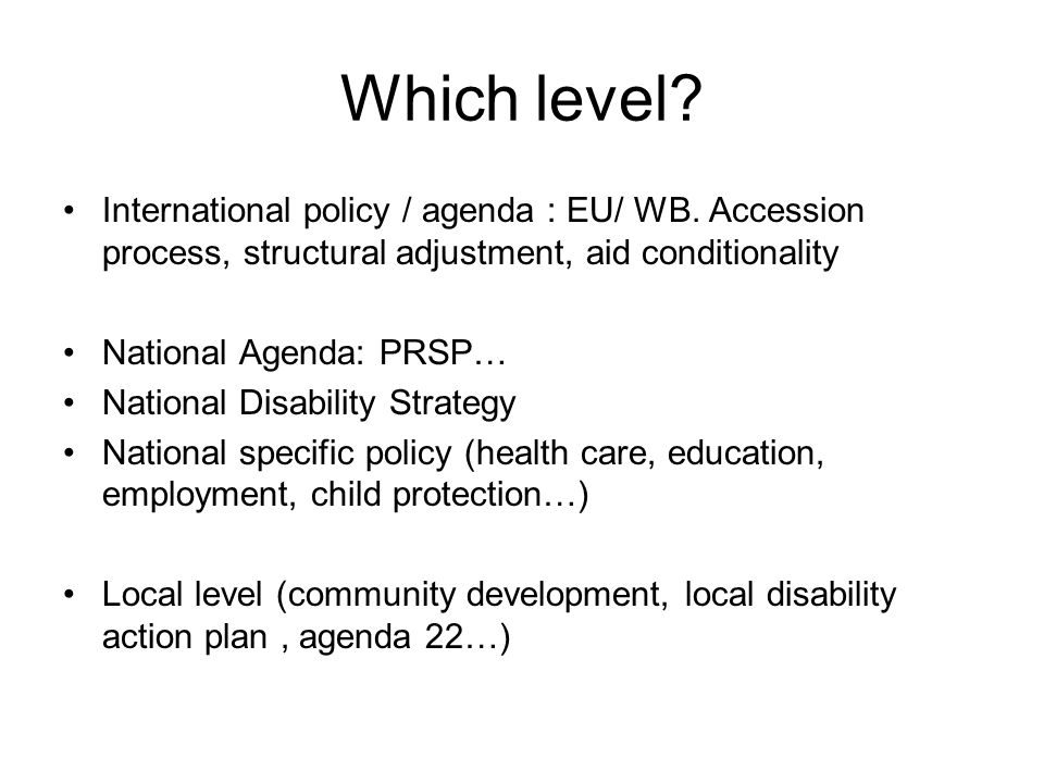 Which level. International policy / agenda : EU/ WB.