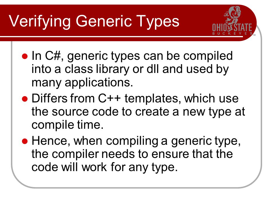 Generics Programming in C# Generics CSE 494R (proposed course for 459  Programming in C#) Prof. Roger Crawfis. - ppt download