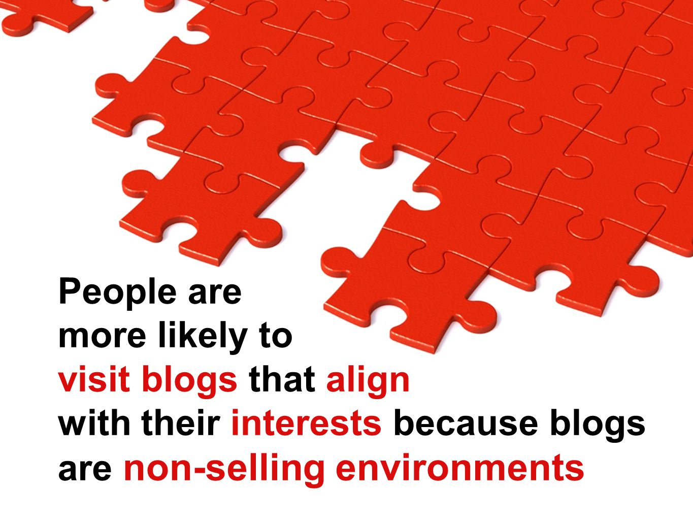 People are more likely to visit blogs that align with their interests because blogs are non-selling environments