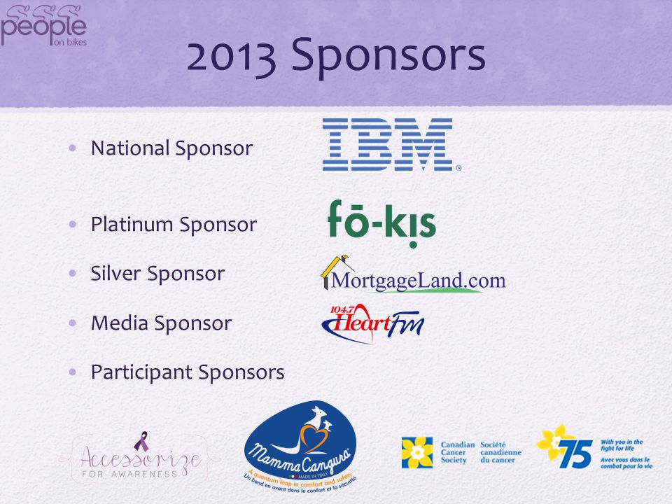 2013 Sponsors National Sponsor Platinum Sponsor Silver Sponsor Media Sponsor Participant Sponsors