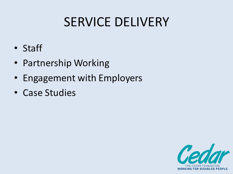 SERVICE DELIVERY Staff Partnership Working Engagement with Employers Case Studies
