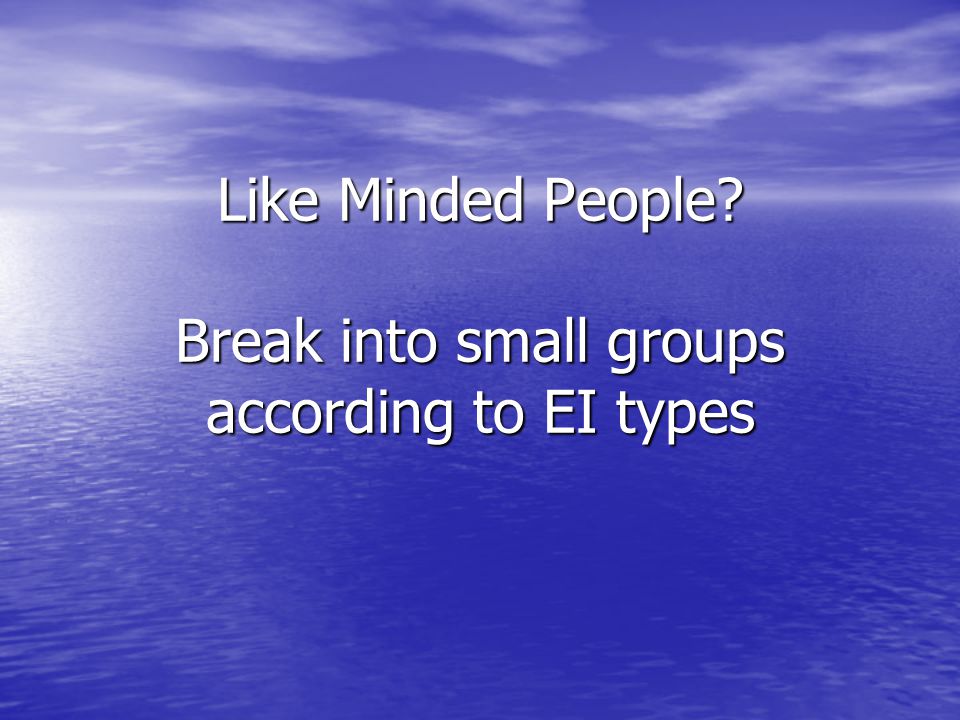 Like Minded People Break into small groups according to EI types