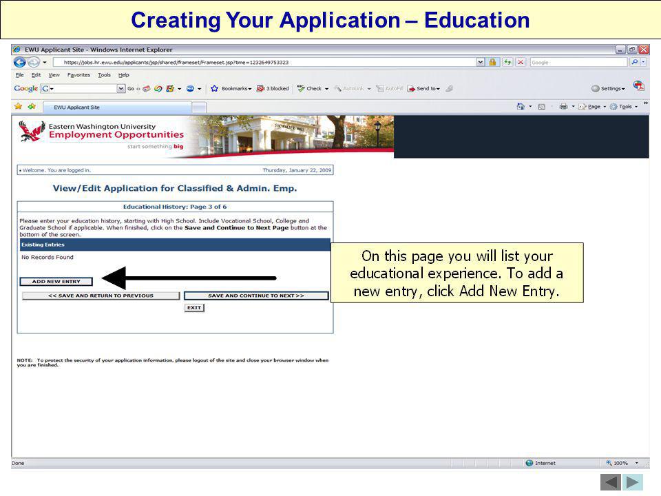 Creating Your Application – Education