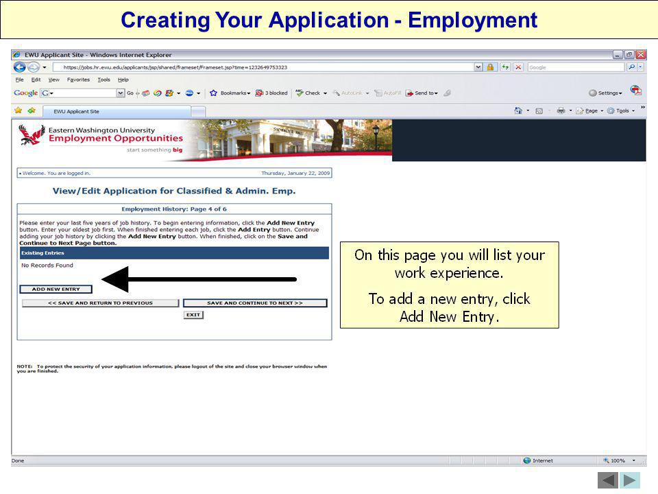 Creating Your Application - Employment