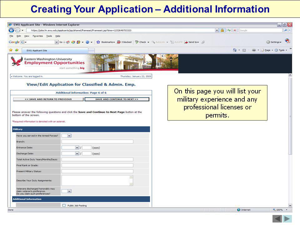Creating Your Application – Additional Information