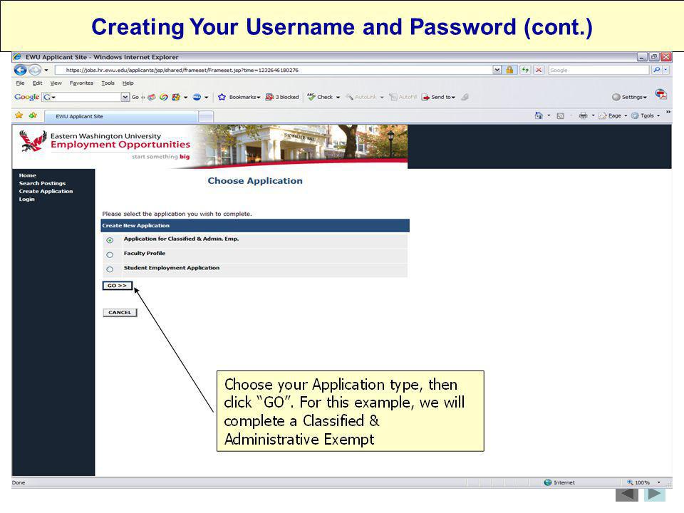 Creating Your Username and Password (cont.)