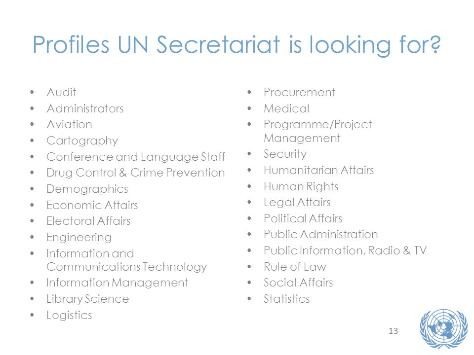Profiles UN Secretariat is looking for.