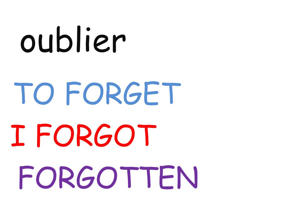 oublier TO FORGET I FORGOT FORGOTTEN