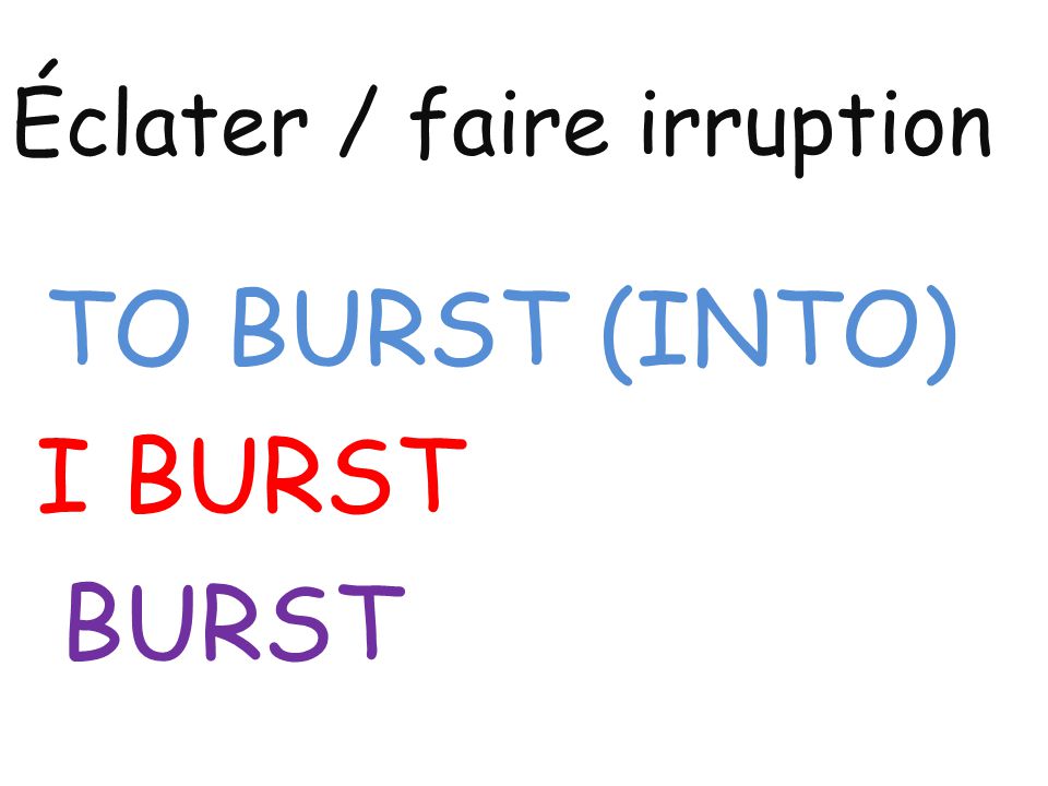 Éclater / faire irruption TO BURST (INTO) I BURST BURST