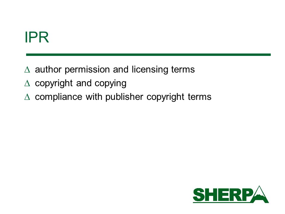 IPR author permission and licensing terms copyright and copying compliance with publisher copyright terms