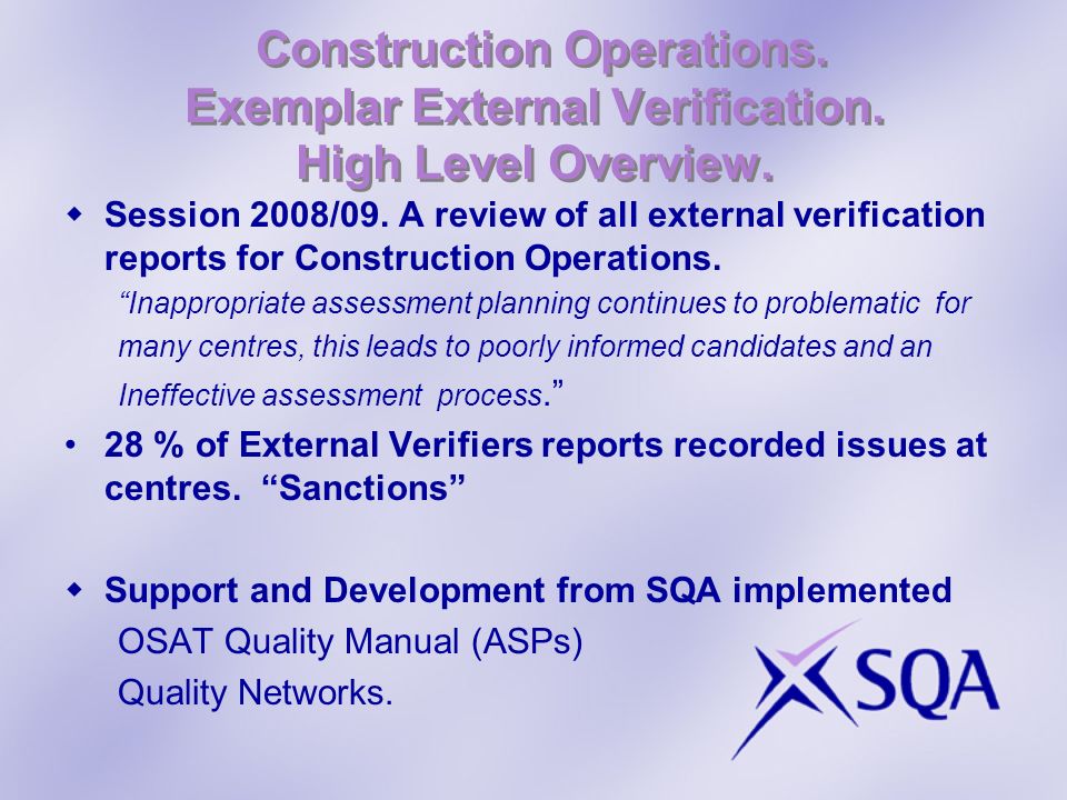 Construction Operations. Exemplar External Verification.