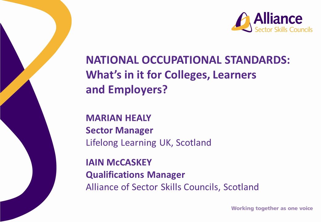 NATIONAL OCCUPATIONAL STANDARDS: Whats in it for Colleges, Learners and Employers.