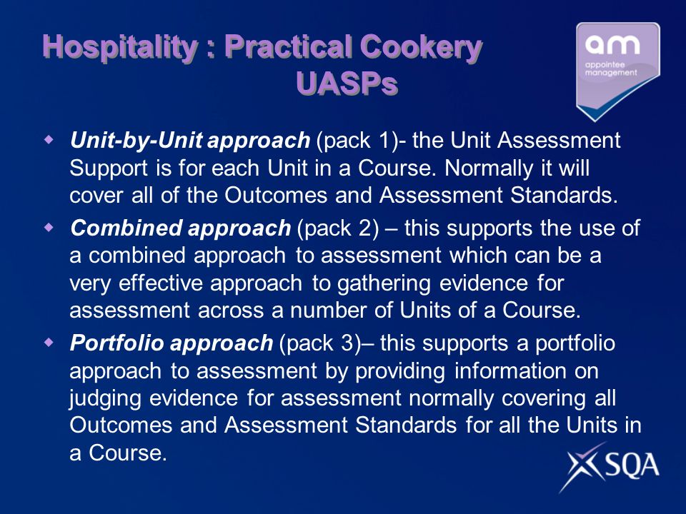 Hospitality : Practical Cookery UASPs Unit-by-Unit approach (pack 1)- the Unit Assessment Support is for each Unit in a Course.