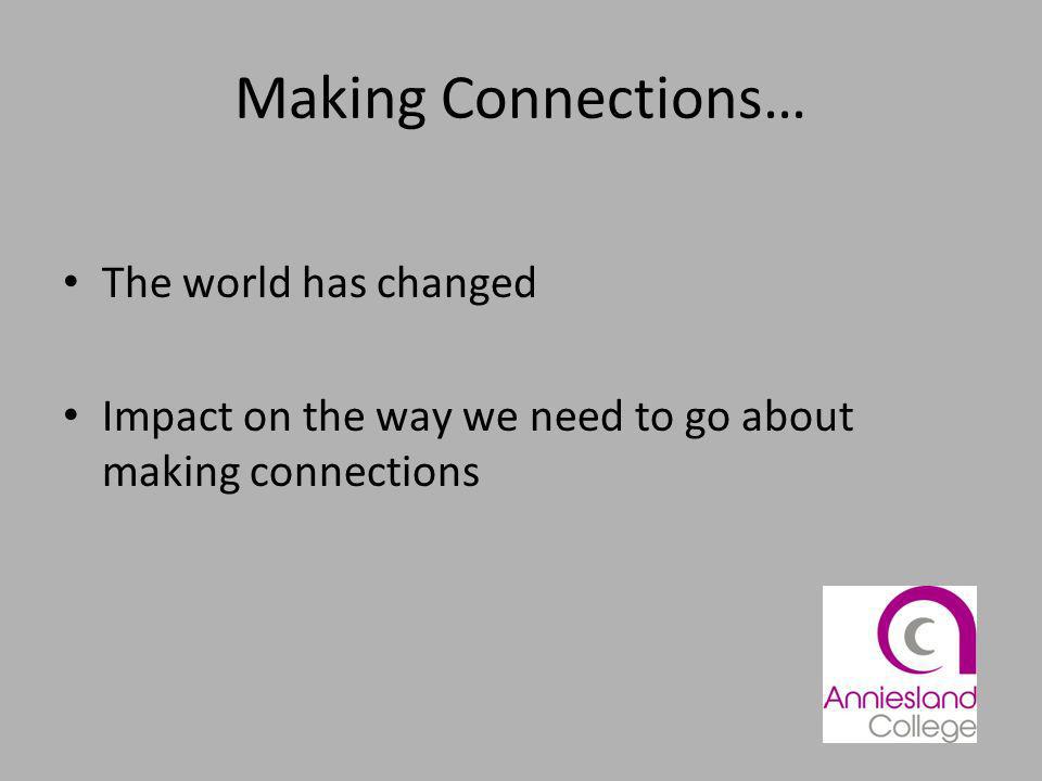 Making Connections… The world has changed Impact on the way we need to go about making connections