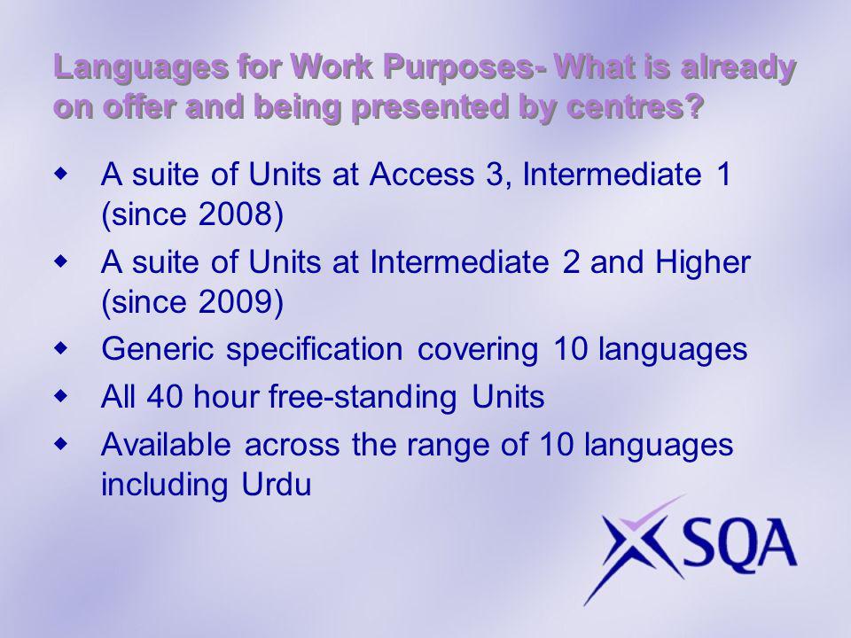 Languages for Work Purposes- What is already on offer and being presented by centres.