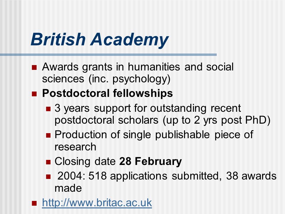 British Academy Awards grants in humanities and social sciences (inc.