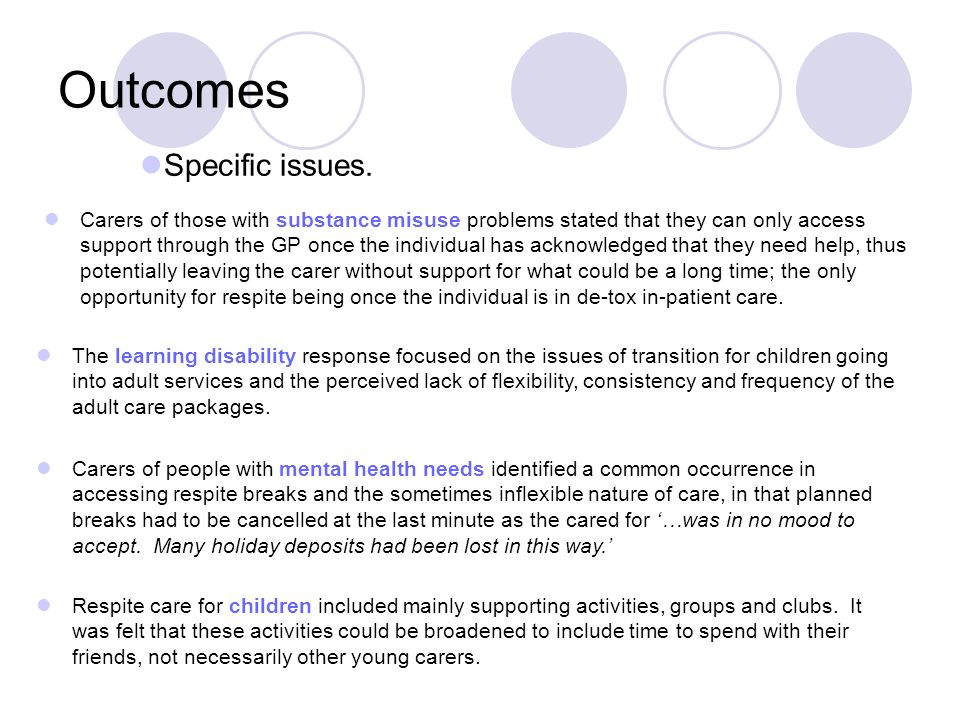 Outcomes Specific issues.