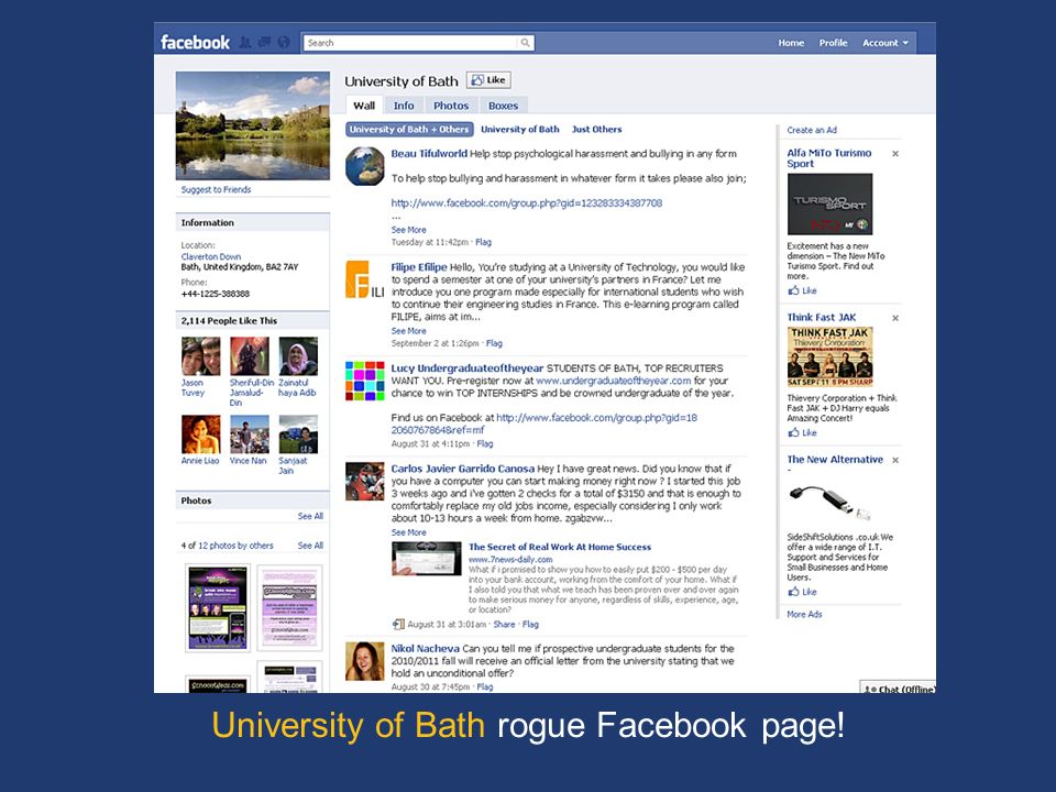 University of Bath rogue Facebook page!